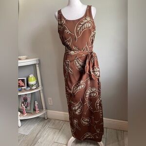 [DW3] Brown Leaf Print Maxi Dress -Size 4